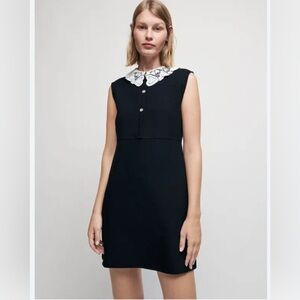 NWT Maje Black White Guipure Collar Crepe Sheath Dress